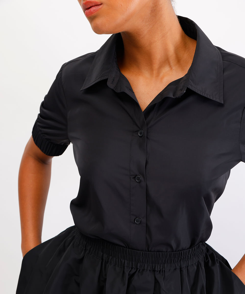 camisa feminina manga bufante preta