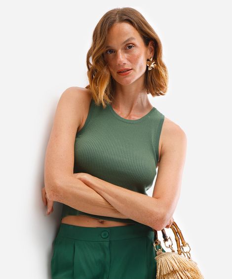 cropped de tricot canelado verde