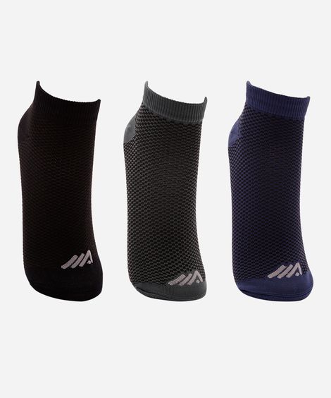 kit de 3 pares de meias respiráveis cano baixo ace colorido