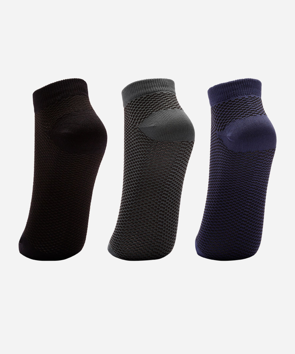 kit de 3 pares de meias respiráveis cano baixo ace colorido