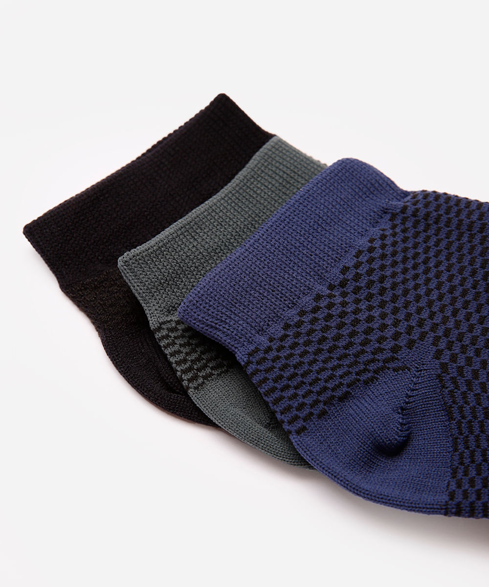 kit de 3 pares de meias respiráveis cano baixo ace colorido