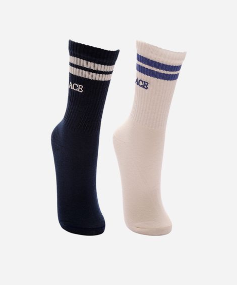 kit de 2 meias cano longo esportivas azul