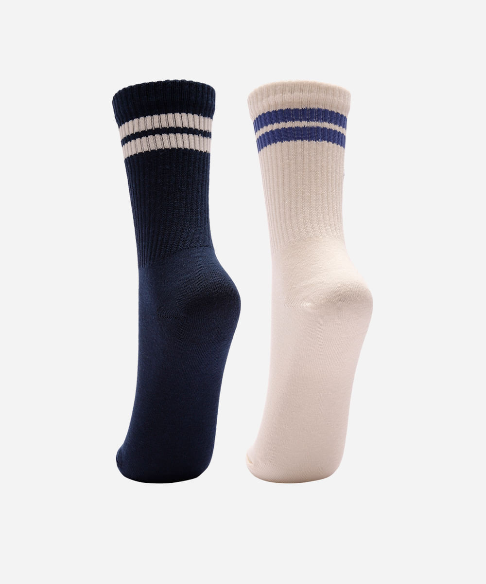 kit de 2 meias cano longo esportivas azul
