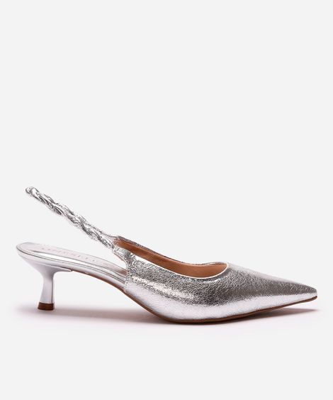 scarpin bico fino texturizado oneself prateado