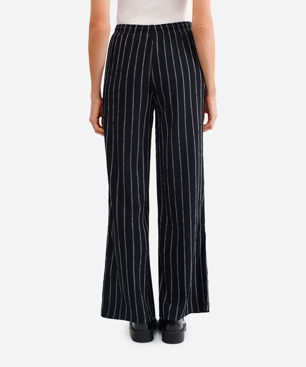 calça básica feminina wide leg listrada preta