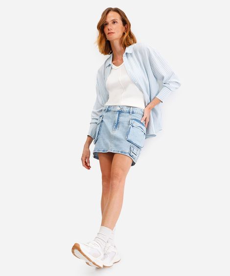 minissaia feminina jeans cargo azul