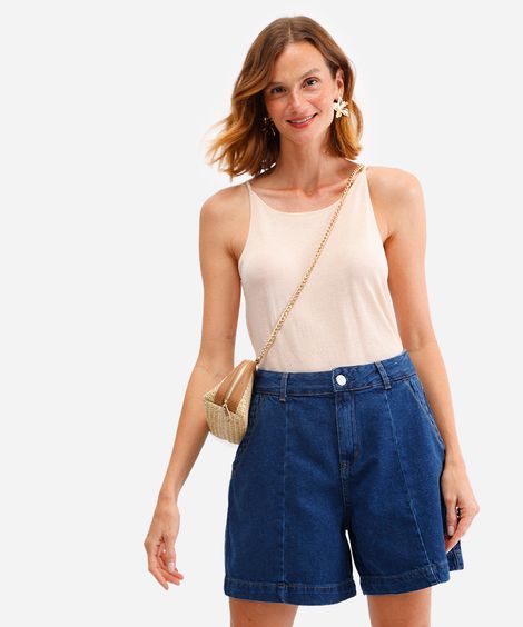 bermuda feminina jeans cintura alta azul