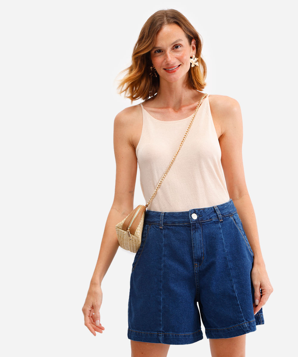 bermuda feminina jeans cintura alta azul