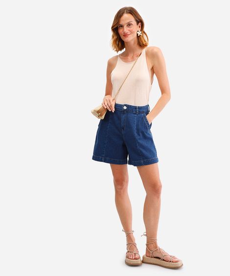 bermuda feminina jeans cintura alta azul