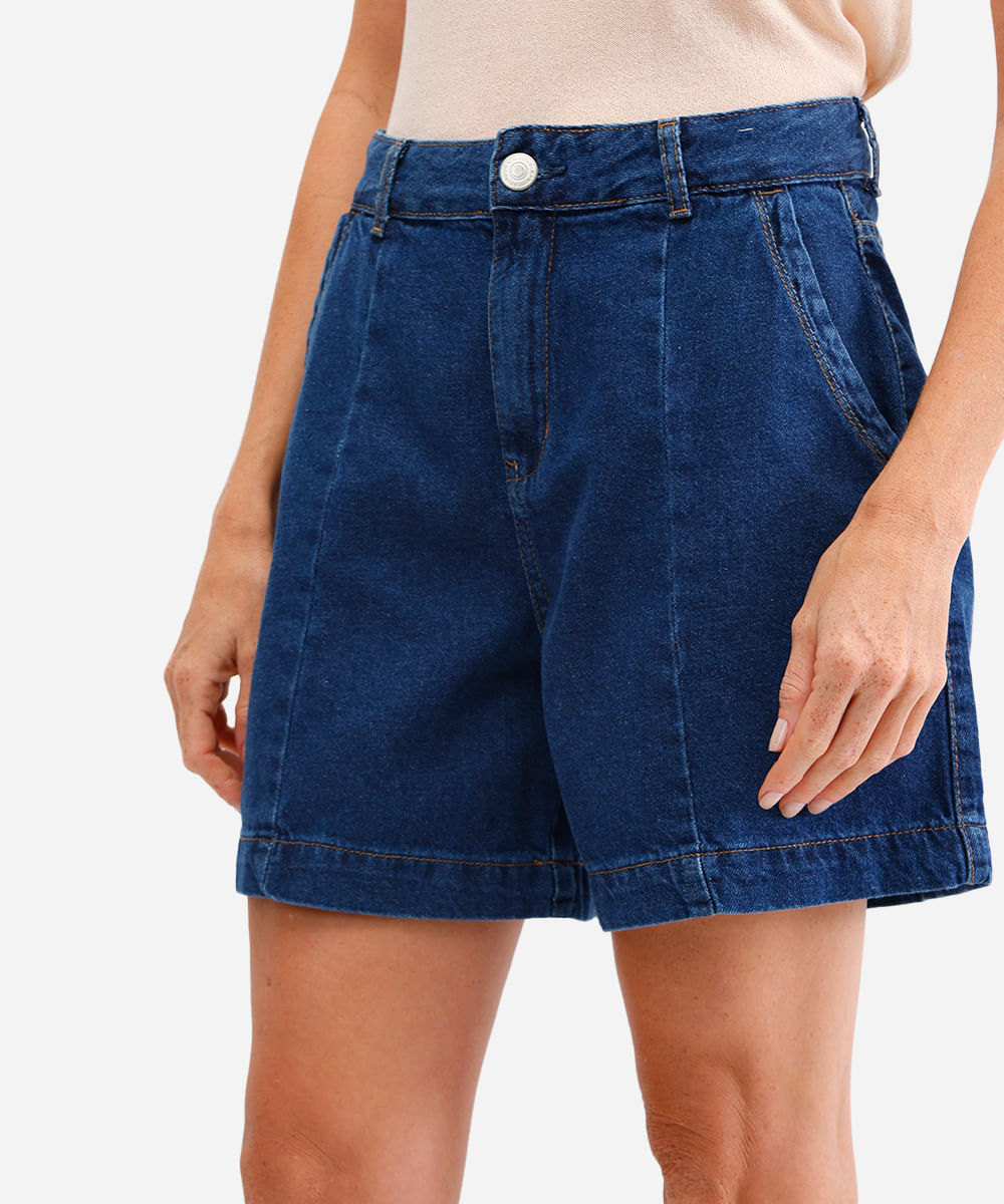 bermuda feminina jeans cintura alta azul