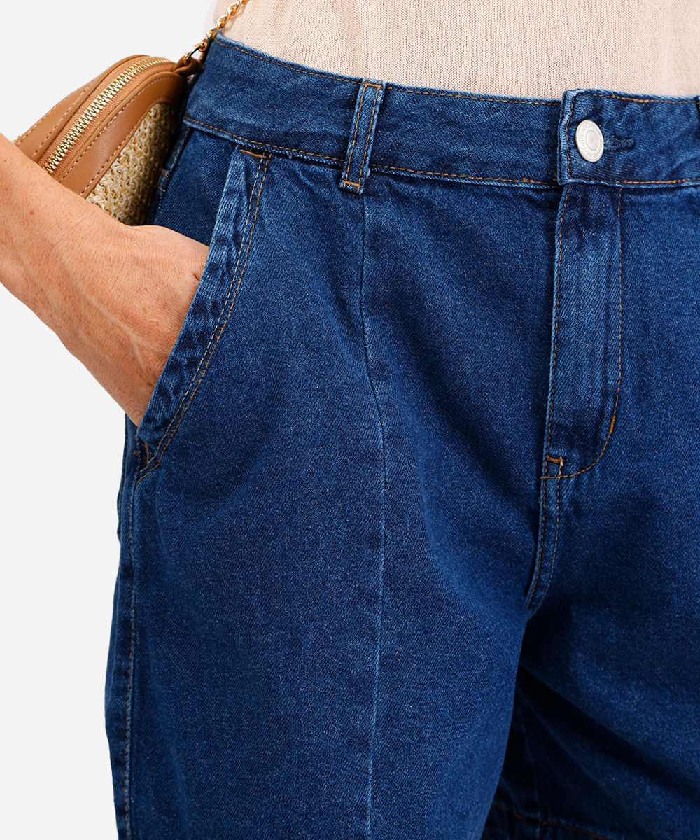 bermuda feminina jeans cintura alta azul