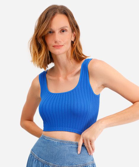 cropped básico feminino canelado azul