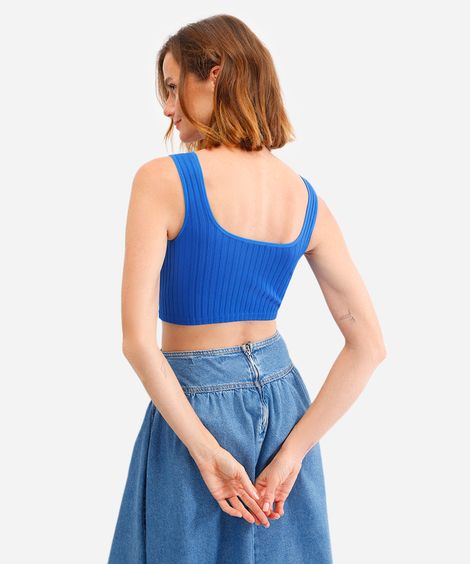 cropped básico feminino canelado azul