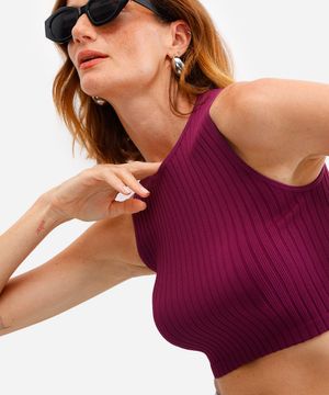 cropped básico feminino canelado roxo