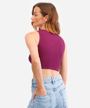 cropped básico feminino canelado roxo