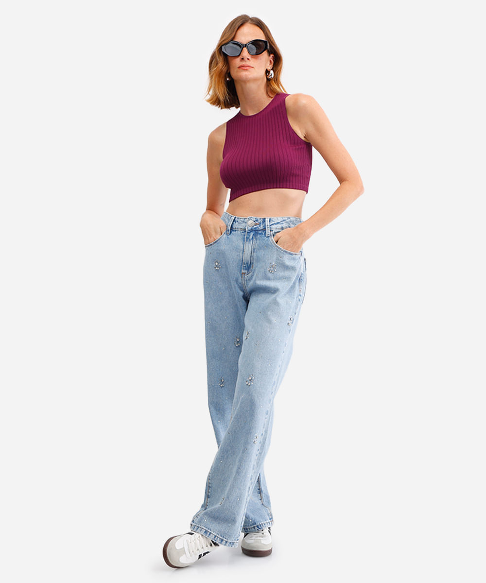 cropped básico feminino canelado roxo