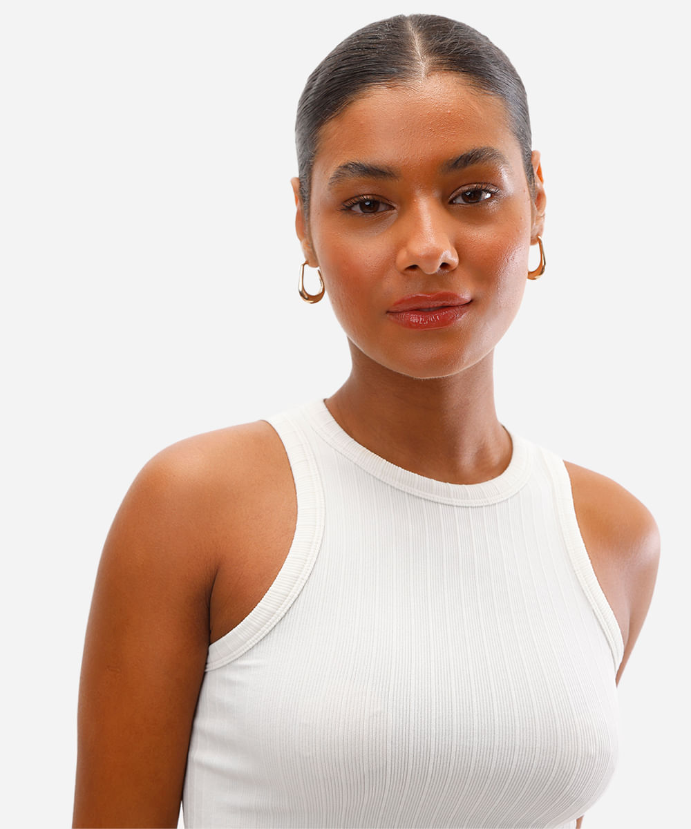 cropped feminino de poliamida canelado off white