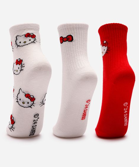 kit de 3 meias cano longo infantis hello kitty colorido