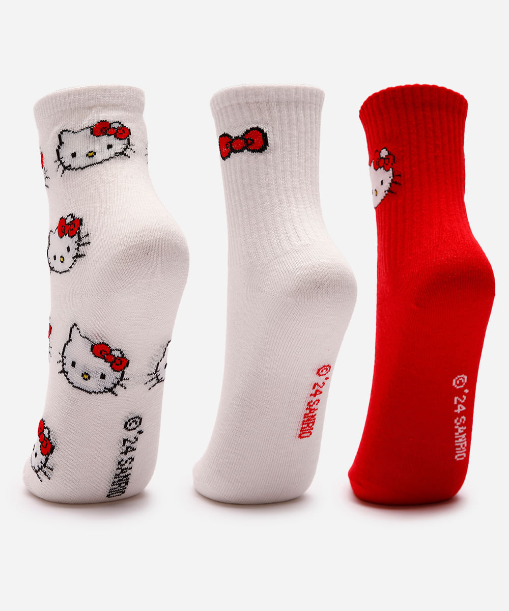 kit de 3 meias cano longo infantis hello kitty colorido