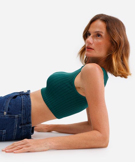 cropped básico feminino canelado verde
