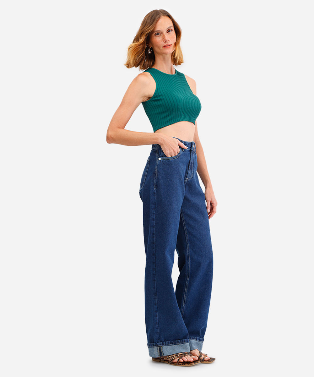 cropped básico feminino canelado verde