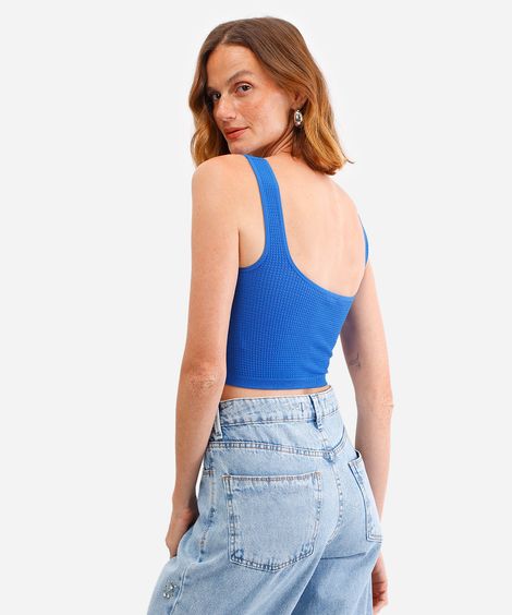cropped básico feminino texturizado azul