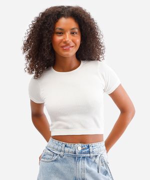 cropped básico feminino de poliamida canelado off white
