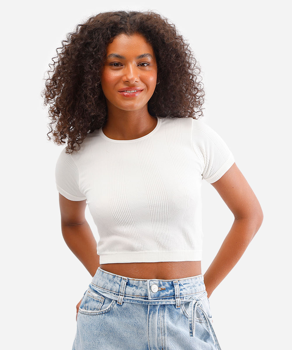 cropped básico feminino de poliamida canelado off white