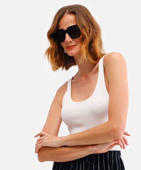 regata feminina de viscose canelada off white