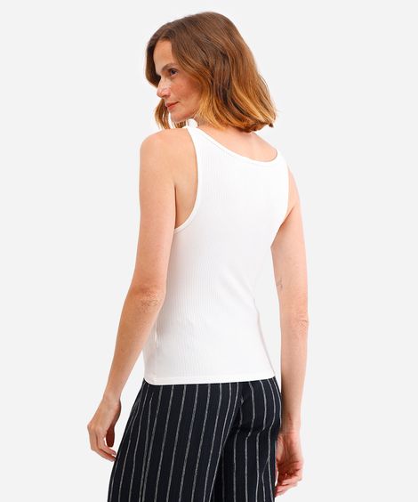 regata feminina de viscose canelada off white