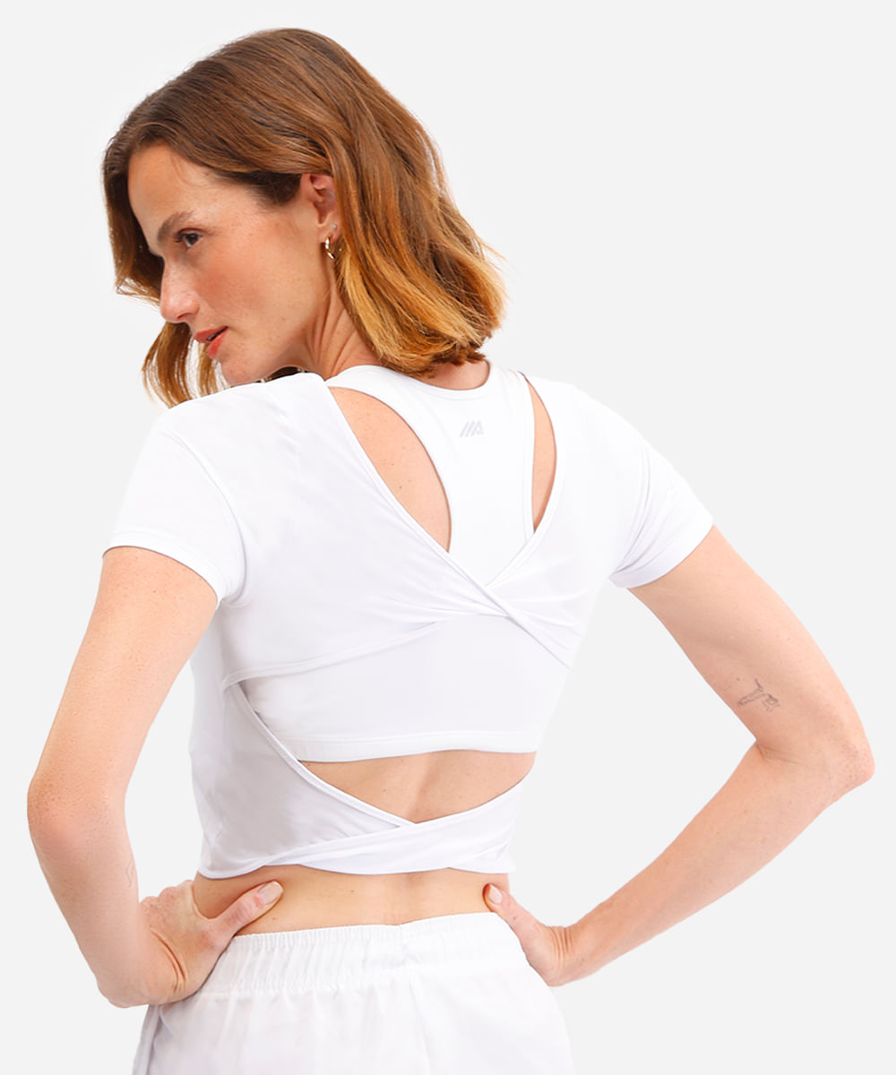 blusa feminina esportiva com recorte branca