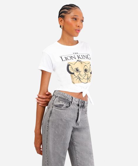 cropped feminino de algodão o rei leão metalizado off white
