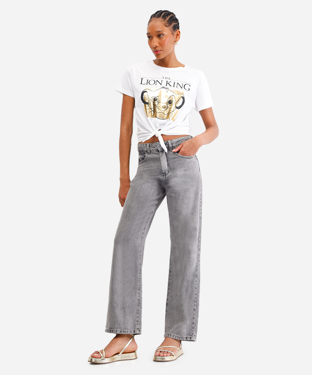 cropped feminino de algodão o rei leão metalizado off white
