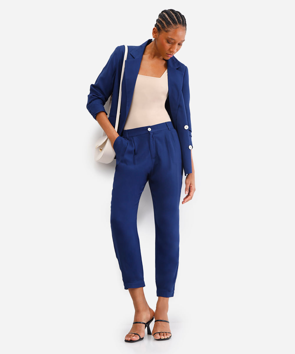 calça alfaiataria feminina de viscose azul