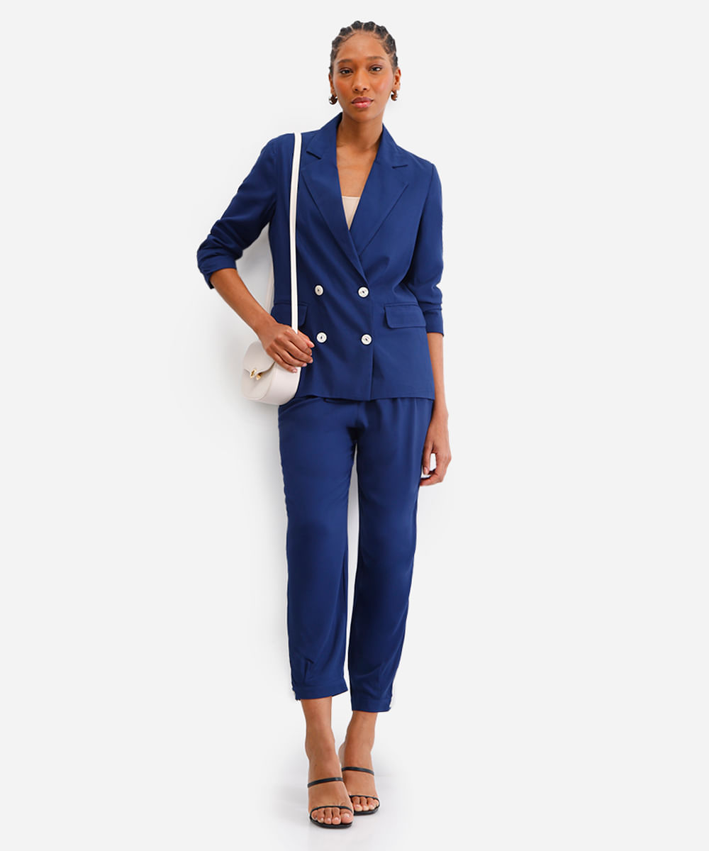 blazer alfaiataria feminino de viscose azul