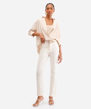 calça skinny feminina cós elástico bege