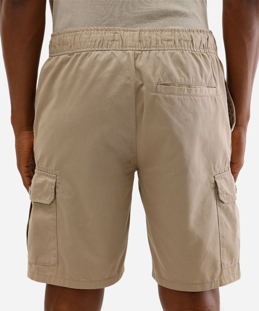 bermuda jogger masculina com bolso cargo bege