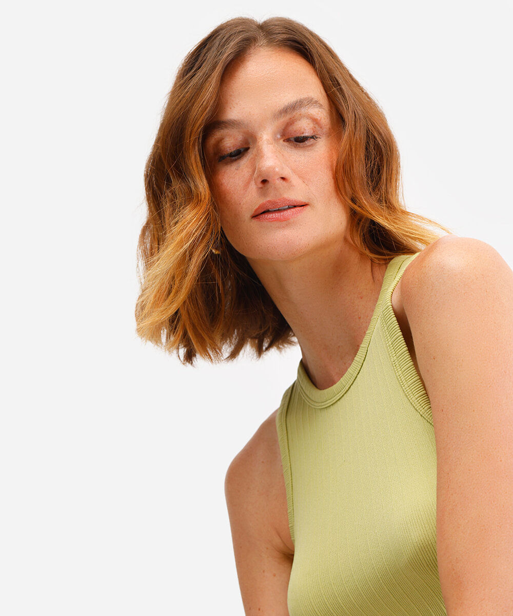 cropped feminino de poliamida canelado verde