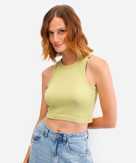 cropped feminino de poliamida canelado verde