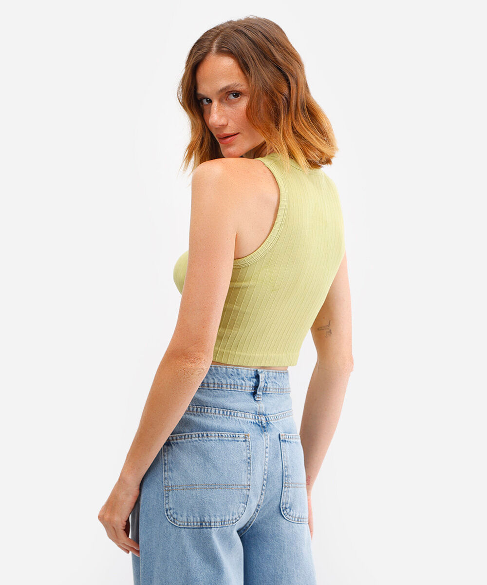 cropped feminino de poliamida canelado verde