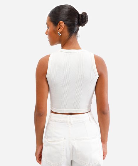 cropped feminino de poliamida canelada off white