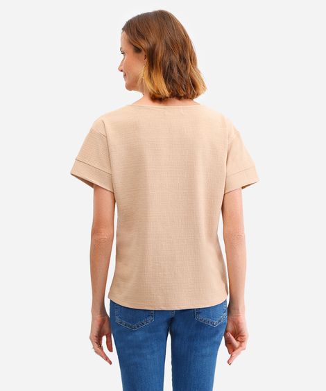 blusa com recorte manga curta bege