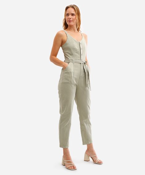 macacão feminino de sarja com faixa verde