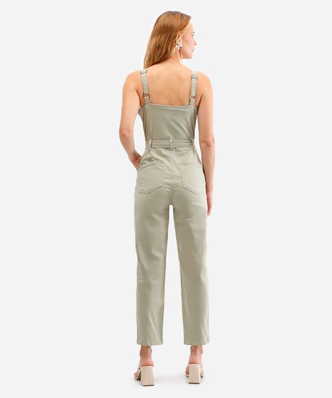 macacão feminino de sarja com faixa verde