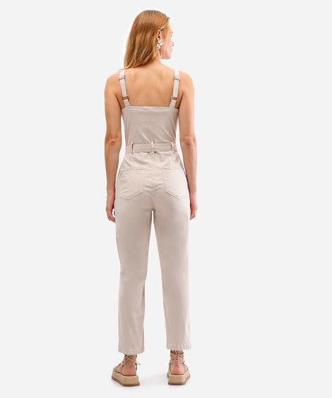 macacão feminino de sarja com faixa bege