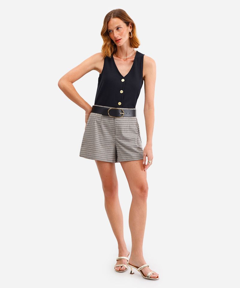 short de alfaiataria feminino xadrez bege