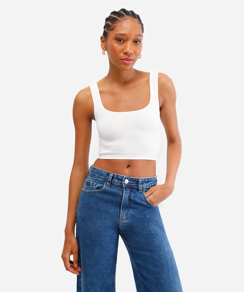 cropped básico feminino texturizado off white
