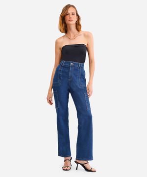 calça feminina jeans reta sawary azul