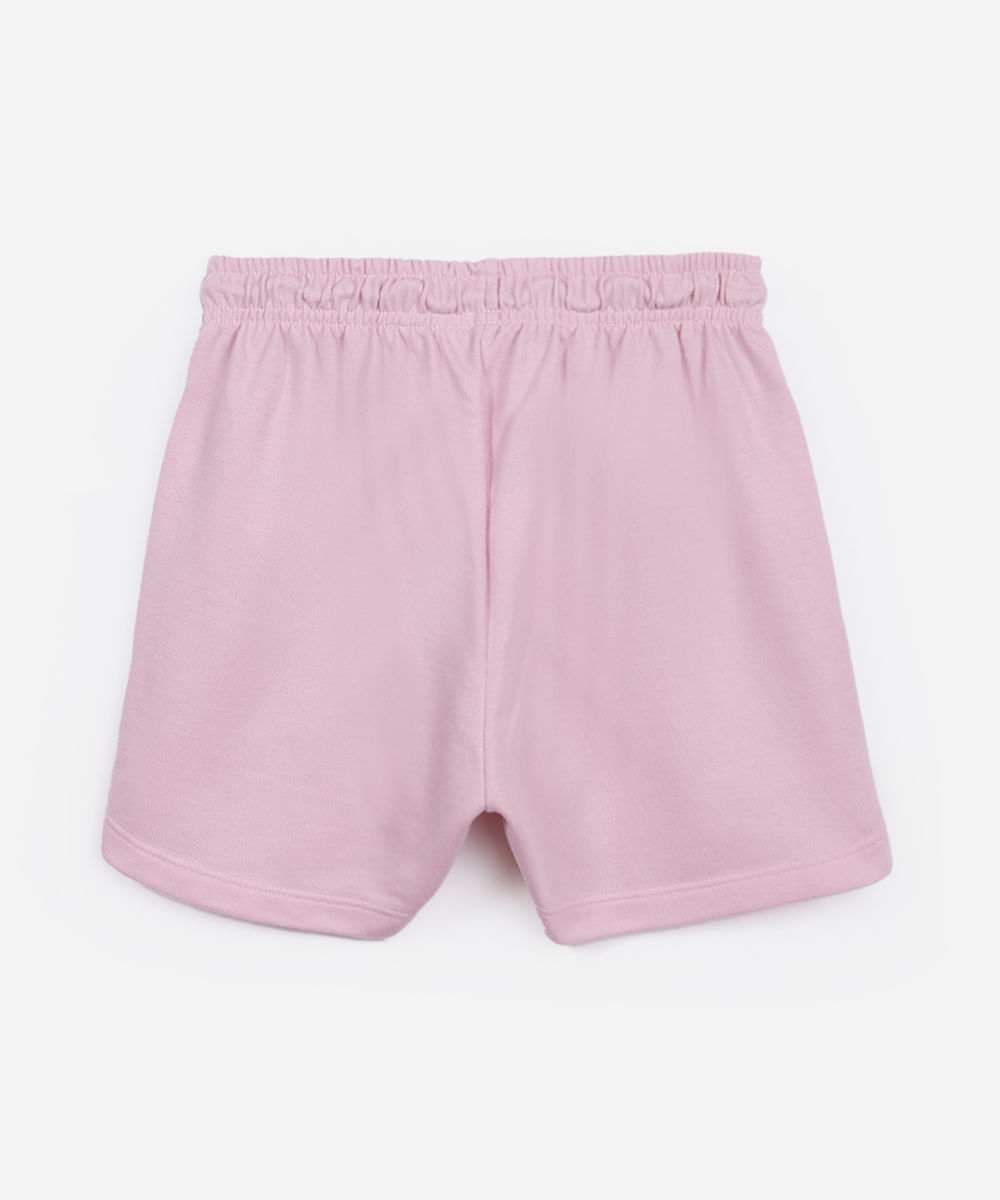 short de moletom juvenil cós com elástico e bolsos rosa