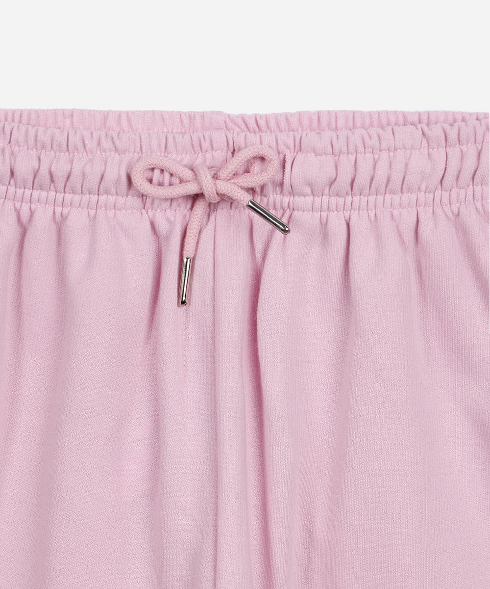 short de moletom juvenil cós com elástico e bolsos rosa
